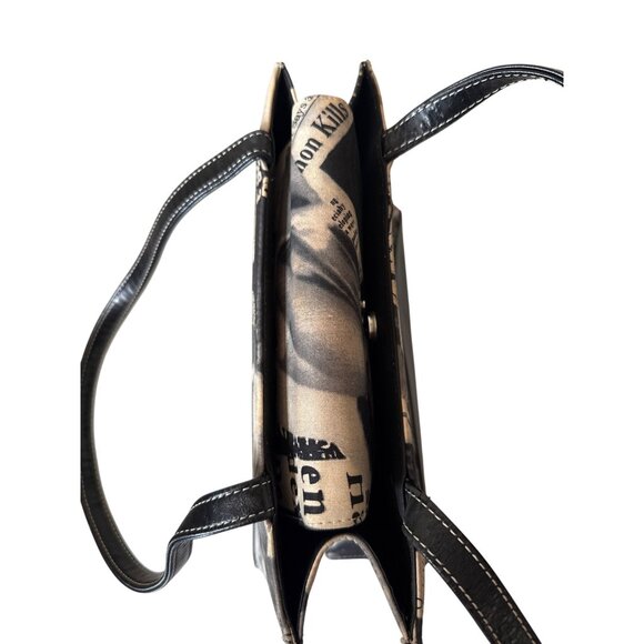 Vintage-Pin Up Inspired Black & White Newspaper Print Handbag With Double Handle - Picture 7 of 10